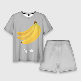 Мужской костюм с шортами 3D с принтом Banana в Рязани,  |  | apple | banana | grey | банан | серый | яблоко