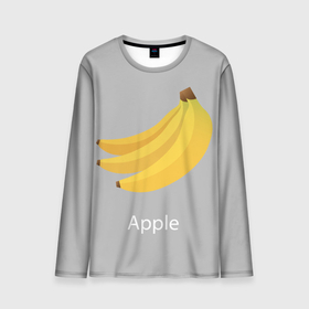 Мужской лонгслив 3D с принтом Banana в Санкт-Петербурге, 100% полиэстер | длинные рукава, круглый вырез горловины, полуприлегающий силуэт | apple | banana | grey | банан | серый | яблоко