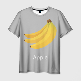 Мужская футболка 3D с принтом Banana в Кировске, 100% полиэфир | прямой крой, круглый вырез горловины, длина до линии бедер | Тематика изображения на принте: apple | banana | grey | банан | серый | яблоко