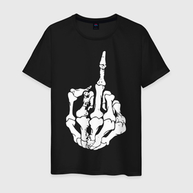 Мужская футболка хлопок с принтом Скелет fck в Санкт-Петербурге, 100% хлопок | прямой крой, круглый вырез горловины, длина до линии бедер, слегка спущенное плечо. | finger | кости | скелет | средний палец