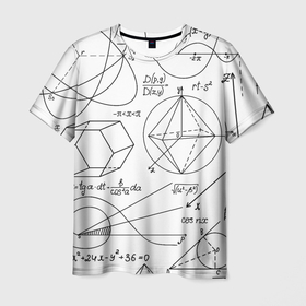 Мужская футболка 3D с принтом Геометрия в Екатеринбурге, 100% полиэфир | прямой крой, круглый вырез горловины, длина до линии бедер | буквы | вычисления | геометрия | линии | минимализм | формулы | школа