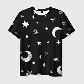 Мужская футболка 3D с принтом Звездное небо в Петрозаводске, 100% полиэфир | прямой крой, круглый вырез горловины, длина до линии бедер | звездное небо | звездочки | звезды | космос | минимализм | полумесяц