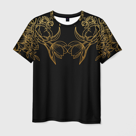 Мужская футболка 3D с принтом Цветы в Кировске, 100% полиэфир | прямой крой, круглый вырез горловины, длина до линии бедер | золотые цветы | линии | минимализм | минималистичные цветы | природа | цветы