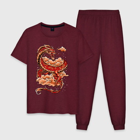 Мужская пижама хлопок с принтом ДРАКОН , 100% хлопок | брюки и футболка прямого кроя, без карманов, на брюках мягкая резинка на поясе и по низу штанин
 | china | dragon | fire | абстракция | дракон | китай | мифические существа | огонь | узор.