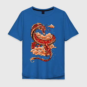 Мужская футболка хлопок Oversize с принтом ДРАКОН в Новосибирске, 100% хлопок | свободный крой, круглый ворот, “спинка” длиннее передней части | china | dragon | fire | абстракция | дракон | китай | мифические существа | огонь | узор.