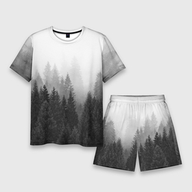 Мужской костюм с шортами 3D с принтом Туманный лес в Кировске,  |  | tegunvteg | деревья | лес | листья | природа | темный лес | туман | туманный лес