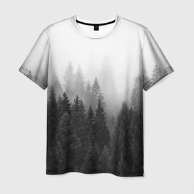 Мужская футболка 3D с принтом Туманный лес , 100% полиэфир | прямой крой, круглый вырез горловины, длина до линии бедер | tegunvteg | деревья | лес | листья | природа | темный лес | туман | туманный лес