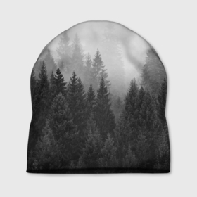 Шапка 3D с принтом Туманный лес в Курске, 100% полиэстер | универсальный размер, печать по всей поверхности изделия | tegunvteg | деревья | лес | листья | природа | темный лес | туман | туманный лес