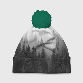 Шапка 3D c помпоном с принтом Туманный лес в Тюмени, 100% полиэстер | универсальный размер, печать по всей поверхности изделия | tegunvteg | деревья | лес | листья | природа | темный лес | туман | туманный лес