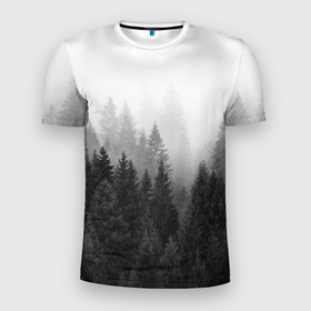 Мужская футболка 3D спортивная с принтом Туманный лес в Петрозаводске, 100% полиэстер с улучшенными характеристиками | приталенный силуэт, круглая горловина, широкие плечи, сужается к линии бедра | tegunvteg | деревья | лес | листья | природа | темный лес | туман | туманный лес