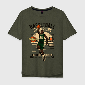 Мужская футболка хлопок Oversize с принтом чемпионы по баскетболу в Тюмени, 100% хлопок | свободный крой, круглый ворот, “спинка” длиннее передней части | Тематика изображения на принте: basketball | champions | sport | баскетбол | спорт | чемпионы