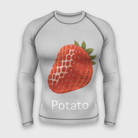 Мужской рашгард 3D с принтом Strawberry potatoes в Курске,  |  | grey | patato | strawberry | картошка | клубника | серый
