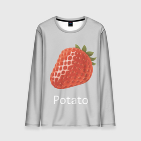 Мужской лонгслив 3D с принтом Strawberry potatoes , 100% полиэстер | длинные рукава, круглый вырез горловины, полуприлегающий силуэт | grey | patato | strawberry | картошка | клубника | серый
