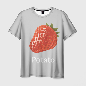 Мужская футболка 3D с принтом Strawberry potatoes в Тюмени, 100% полиэфир | прямой крой, круглый вырез горловины, длина до линии бедер | grey | patato | strawberry | картошка | клубника | серый