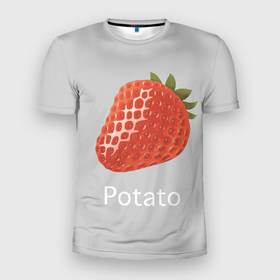 Мужская футболка 3D спортивная с принтом Strawberry potatoes в Новосибирске, 100% полиэстер с улучшенными характеристиками | приталенный силуэт, круглая горловина, широкие плечи, сужается к линии бедра | grey | patato | strawberry | картошка | клубника | серый
