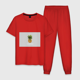 Мужская пижама хлопок с принтом Pineapple cucumber , 100% хлопок | брюки и футболка прямого кроя, без карманов, на брюках мягкая резинка на поясе и по низу штанин
 | cucumber | grey | pineapple | ананас | огурец | серый