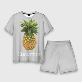 Мужской костюм с шортами 3D с принтом Pineapple cucumber в Екатеринбурге,  |  | cucumber | grey | pineapple | ананас | огурец | серый