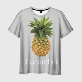 Мужская футболка 3D с принтом Pineapple cucumber в Екатеринбурге, 100% полиэфир | прямой крой, круглый вырез горловины, длина до линии бедер | cucumber | grey | pineapple | ананас | огурец | серый