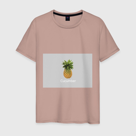 Мужская футболка хлопок с принтом Pineapple cucumber в Курске, 100% хлопок | прямой крой, круглый вырез горловины, длина до линии бедер, слегка спущенное плечо. | Тематика изображения на принте: cucumber | grey | pineapple | ананас | огурец | серый