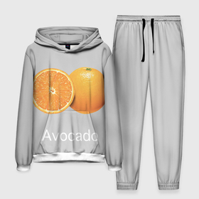 Мужской костюм 3D (с толстовкой) с принтом Orange avocado в Кировске,  |  | Тематика изображения на принте: avocado | grey | orange | авокадо | апельсин | серый