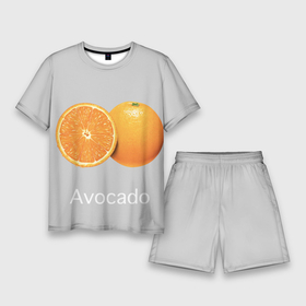 Мужской костюм с шортами 3D с принтом Orange avocado в Белгороде,  |  | avocado | grey | orange | авокадо | апельсин | серый