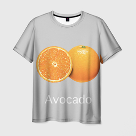Мужская футболка 3D с принтом Orange avocado в Петрозаводске, 100% полиэфир | прямой крой, круглый вырез горловины, длина до линии бедер | avocado | grey | orange | авокадо | апельсин | серый