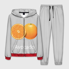 Мужской костюм 3D с принтом Orange avocado в Новосибирске, 100% полиэстер | Манжеты и пояс оформлены тканевой резинкой, двухслойный капюшон со шнурком для регулировки, карманы спереди | avocado | grey | orange | авокадо | апельсин | серый
