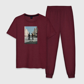 Мужская пижама хлопок с принтом Pink Floyd в Санкт-Петербурге, 100% хлопок | брюки и футболка прямого кроя, без карманов, на брюках мягкая резинка на поясе и по низу штанин
 | pink floyd | wish you were here | альбом | музыка | пинк флойд | рок