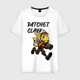 Мужская футболка хлопок с принтом Ratchet & Clank в Петрозаводске, 100% хлопок | прямой крой, круглый вырез горловины, длина до линии бедер, слегка спущенное плечо. | game | ratchet  clank | галактические рейнджеры | игры | рэтчет и кланr