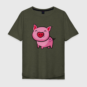 Мужская футболка хлопок Oversize с принтом ПОРОСЁНОК , 100% хлопок | свободный крой, круглый ворот, “спинка” длиннее передней части | boar | cute | pig | piglet | pink | smile | кабан | милый | поросенок | пятачок | розовый | свинья | улыбка