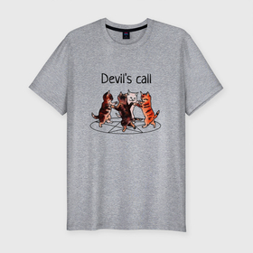 Мужская футболка хлопок Slim с принтом Calling the Devil в Новосибирске, 92% хлопок, 8% лайкра | приталенный силуэт, круглый вырез ворота, длина до линии бедра, короткий рукав | devil | love | pentagram | дьявол | котята | люцифер | пентаграмма | призыв