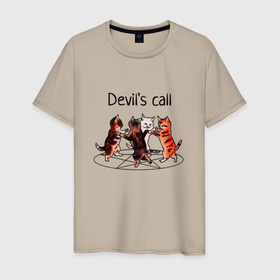 Мужская футболка хлопок с принтом Calling the Devil в Белгороде, 100% хлопок | прямой крой, круглый вырез горловины, длина до линии бедер, слегка спущенное плечо. | devil | love | pentagram | дьявол | котята | люцифер | пентаграмма | призыв