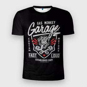 Мужская футболка 3D Slim с принтом Gas Monkey Garage в Курске, 100% полиэстер с улучшенными характеристиками | приталенный силуэт, круглая горловина, широкие плечи, сужается к линии бедра | garage | gas | monkey | автомобили | гараж | ретро