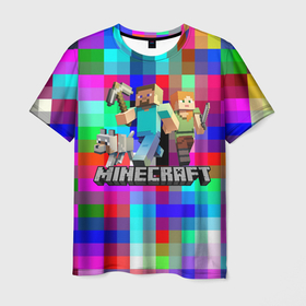 Мужская футболка 3D с принтом MINECRAFT | МАЙНКРАФТ в Новосибирске, 100% полиэфир | прямой крой, круглый вырез горловины, длина до линии бедер | block | creeper | cube | minecraft | pixel | tnt | блок | геометрия | крафт | крипер | кубики | майнкрафт | пиксели | тнт