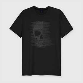 Мужская футболка хлопок Slim с принтом Череп из текста в Тюмени, 92% хлопок, 8% лайкра | приталенный силуэт, круглый вырез ворота, длина до линии бедра, короткий рукав | fantasy | абстракция | кости | психоделика | скелет | чеперушка | череп