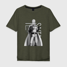 Мужская футболка хлопок Oversize с принтом Сайтама в Белгороде, 100% хлопок | свободный крой, круглый ворот, “спинка” длиннее передней части | hero | one punch man | saitama | ванпанчмен | герой | сайтама