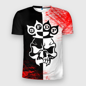 Мужская футболка 3D Slim с принтом Five Finger Death Punch [5] в Новосибирске, 100% полиэстер с улучшенными характеристиками | приталенный силуэт, круглая горловина, широкие плечи, сужается к линии бедра | 5fdp | 5фдп | ffdp | five finger death punch | metal | music | skeleton | sounds | метал | музыка | рок | череп