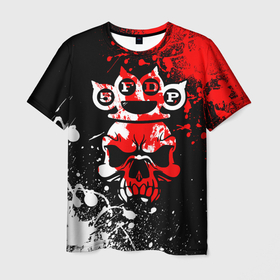 Мужская футболка 3D с принтом Five Finger Death Punch [8] в Санкт-Петербурге, 100% полиэфир | прямой крой, круглый вырез горловины, длина до линии бедер | Тематика изображения на принте: 5fdp | 5фдп | ffdp | five finger death punch | metal | music | skeleton | sounds | метал | музыка | рок | череп