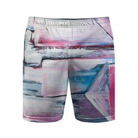 Мужские шорты спортивные с принтом Цветные мелки в Новосибирске,  |  | живопись | краски | красный | линии | мазки | масляные краски | розовый | синий | цветные мелки