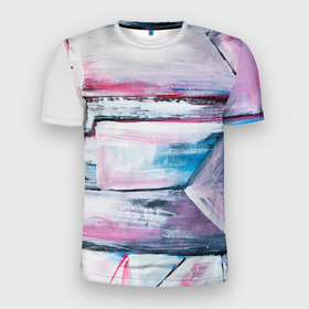 Мужская футболка 3D спортивная с принтом Цветные мелки , 100% полиэстер с улучшенными характеристиками | приталенный силуэт, круглая горловина, широкие плечи, сужается к линии бедра | живопись | краски | красный | линии | мазки | масляные краски | розовый | синий | цветные мелки