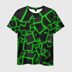 Мужская футболка 3D с принтом Cyber cube в Тюмени, 100% полиэфир | прямой крой, круглый вырез горловины, длина до линии бедер | 3д кубики | cyber cube | кибер куб | куб | неоновые кубики