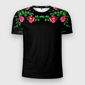 Мужская футболка 3D Slim с принтом Цветы в Санкт-Петербурге, 100% полиэстер с улучшенными характеристиками | приталенный силуэт, круглая горловина, широкие плечи, сужается к линии бедра | Тематика изображения на принте: глоксиния | красота | листья | минимализм | природа | растения | цветы
