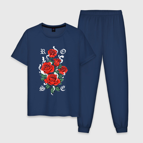 Мужская пижама хлопок с принтом РОЗЫ | ROSES SMOKE в Кировске, 100% хлопок | брюки и футболка прямого кроя, без карманов, на брюках мягкая резинка на поясе и по низу штанин
 | Тематика изображения на принте: chery | flowers | japan | roses | sakura | вишня | растения | розы | ромашка | сакура | тюльпаны | цветы | цветы сакуры | япония