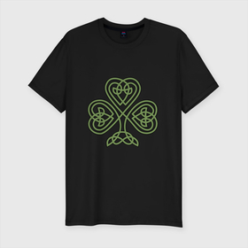 Мужская футболка хлопок Slim с принтом узорный трилистник клевера , 92% хлопок, 8% лайкра | приталенный силуэт, круглый вырез ворота, длина до линии бедра, короткий рукав | 17 марта | день святого патрика | дерево | зеленый | ирландия | кельтский узор | клевер | рисунок | традиции | трехлистник