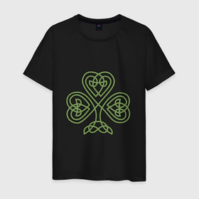 Мужская футболка хлопок с принтом узорный трилистник клевера , 100% хлопок | прямой крой, круглый вырез горловины, длина до линии бедер, слегка спущенное плечо. | 17 марта | день святого патрика | дерево | зеленый | ирландия | кельтский узор | клевер | рисунок | традиции | трехлистник