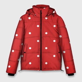 Мужская зимняя куртка 3D с принтом Белый горошек на красном фоне , верх — 100% полиэстер; подкладка — 100% полиэстер; утеплитель — 100% полиэстер | длина ниже бедра, свободный силуэт Оверсайз. Есть воротник-стойка, отстегивающийся капюшон и ветрозащитная планка. 

Боковые карманы с листочкой на кнопках и внутренний карман на молнии. | geometric | graphic | row | абстракция | геометрические фигуры | горошек | крапинки | красный | круги | пунктиры | точки | узоры spot | фон