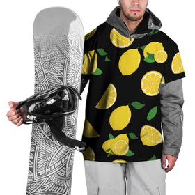 Накидка на куртку 3D с принтом Лимоны на чёрном в Екатеринбурге, 100% полиэстер |  | citrus natural fruit | fresh | illustration | organic | pattern | texture | лето | лимон | свежесть | тропики | узор | фон | фрукты | цитрус | экзотика