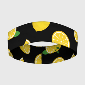 Повязка на голову 3D с принтом Лимоны на чёрном в Тюмени,  |  | citrus natural fruit | fresh | illustration | organic | pattern | texture | лето | лимон | свежесть | тропики | узор | фон | фрукты | цитрус | экзотика