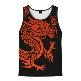 Мужская майка 3D с принтом RED CHINA DRAGON в Курске, 100% полиэстер | круглая горловина, приталенный силуэт, длина до линии бедра. Пройма и горловина окантованы тонкой бейкой | Тематика изображения на принте: china | china dragon | red dragon | без крыльев | дракон змея | китай | китайские символы | китайский дракон | красный дракон | символ