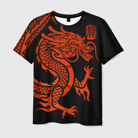 Мужская футболка 3D с принтом RED CHINA DRAGON в Курске, 100% полиэфир | прямой крой, круглый вырез горловины, длина до линии бедер | china | china dragon | red dragon | без крыльев | дракон змея | китай | китайские символы | китайский дракон | красный дракон | символ